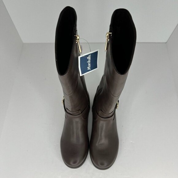 Michael Kors Girls Brown Flat Fully Zip Gold MK Logo Tone Size 3 Riding Boots - Picture 4 of 12
